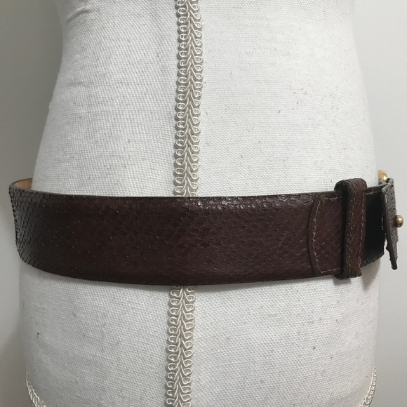W. Kleinberg Brown Snakeskin Belt with Gold Clip